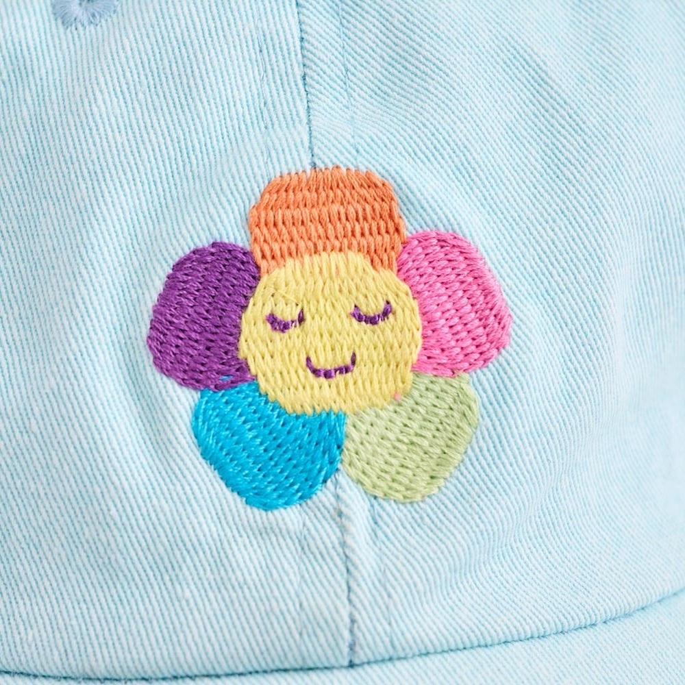 Mud Pie Light Blue Hat with Multicolor Flower Embroidery Bow Back - Picture 3 of 3